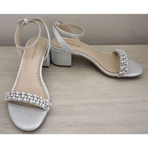 Charter Club Women's Sz 7M Silver Amaraa Satin Embellished Heels SIB - Picture 1 of 10